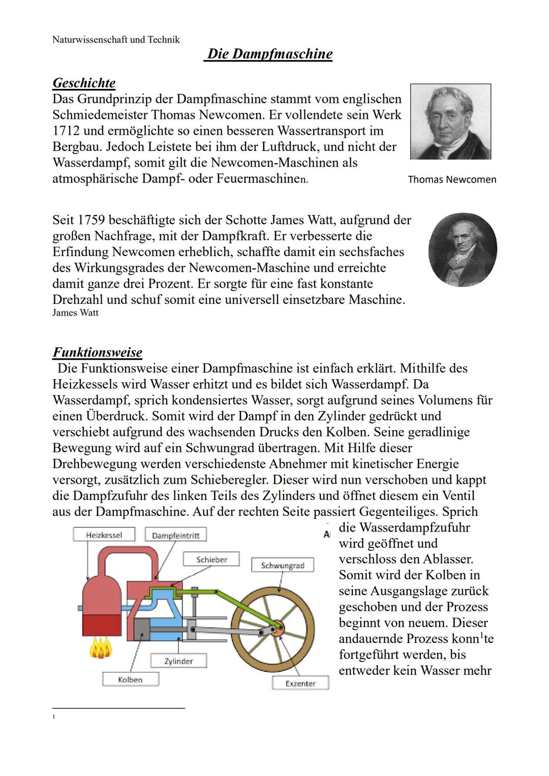Naturwissenschaft und Technik

# Die Dampfmaschine

## Geschichte
Das Grundprinzip der Dampfmaschine stammt vom englischen
Schmiedemeister T