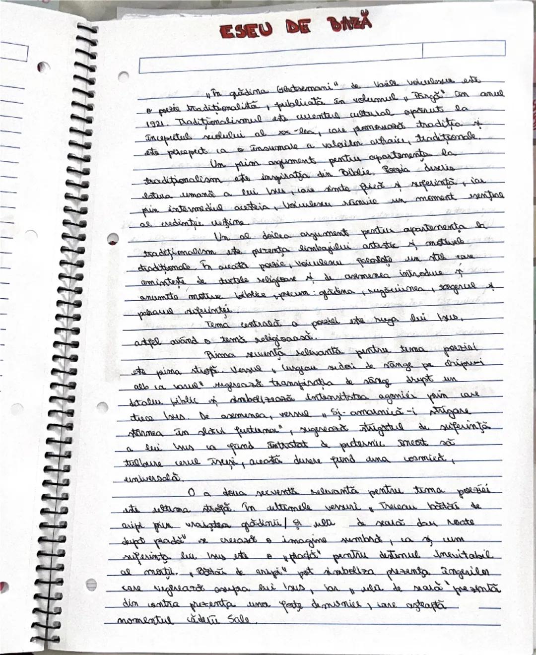 # ÎN GRĂDINA GHETSEMANI

VASILE VOICULESCU
1931 # ESEU DE BAZA

în grădina Gintremani" de Vasile Voiculescu este
o poezie tradiționalistă, p