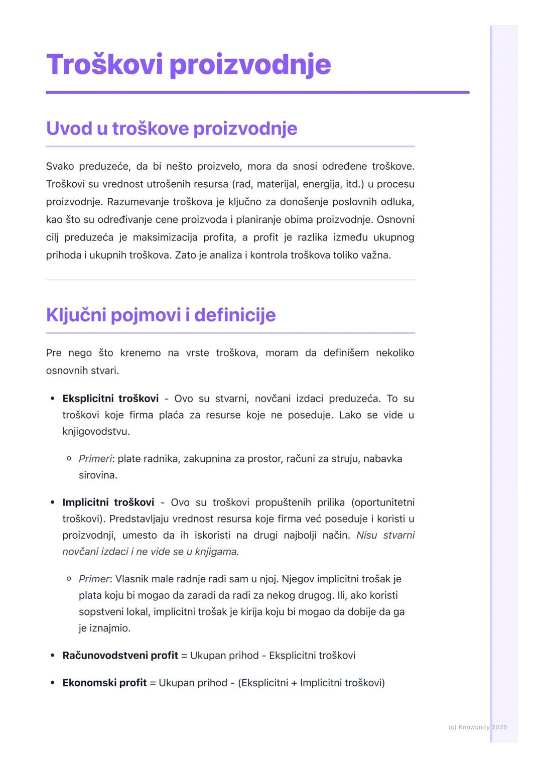 # Troškovi proizvodnje

Uvod u troškove proizvodnje

Svako preduzeće, da bi nešto proizvelo, mora da snosi određene troškove.
Troškovi su vr