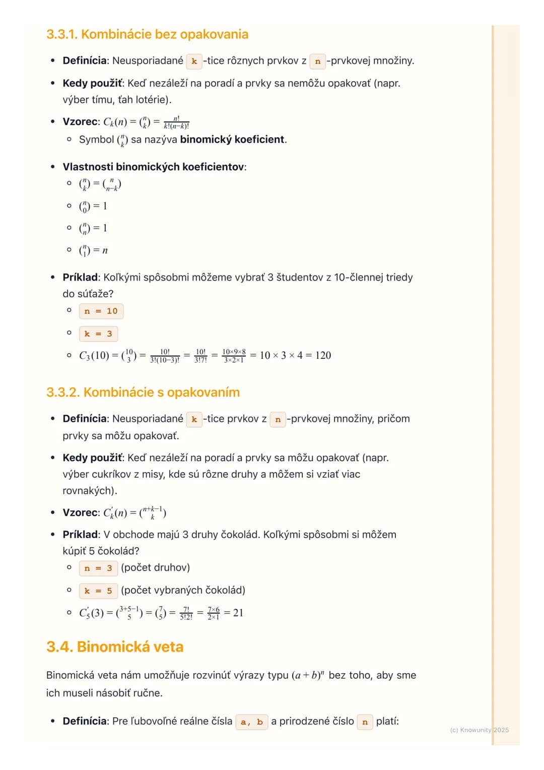 # Kombinatorika

## 1. Úvod do kombinatoriky

Kombinatorika je dôležitá časť matematiky, ktorá sa zaoberá počítaním rôznych
možností usporia