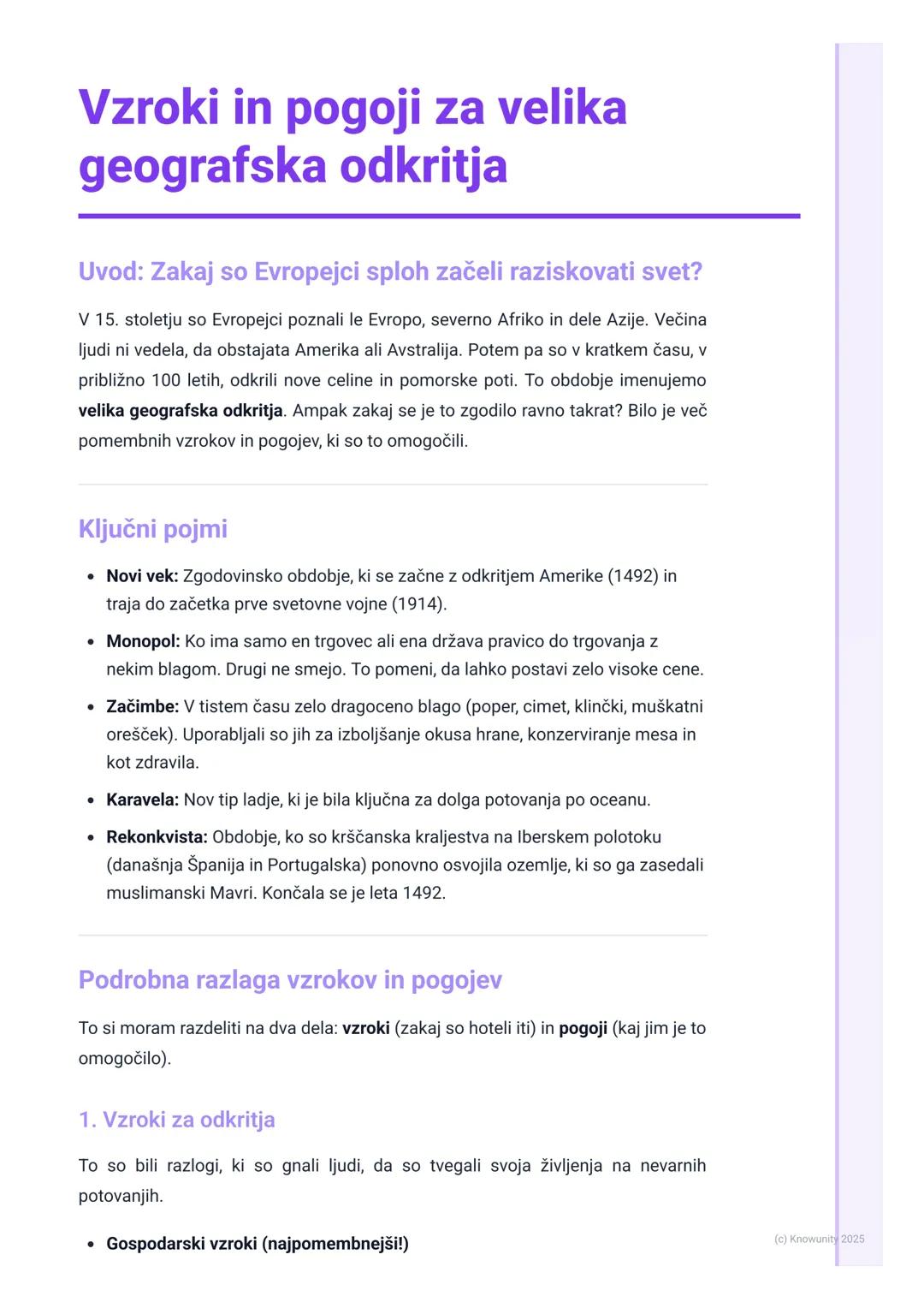 # Vzroki in pogoji za velika
geografska odkritja

Uvod: Zakaj so Evropejci sploh začeli raziskovati svet?

V 15. stoletju so Evropejci pozna