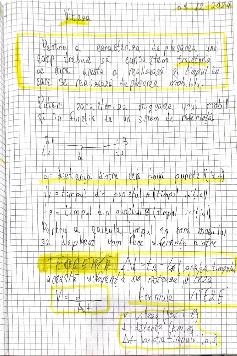 --- OCR Start ---
05 12.2024
Viteza
Pentru a caracteriza de plasarea unui
corp trebuie să cunoaştem traietoria
pe care acesta o realizează ş