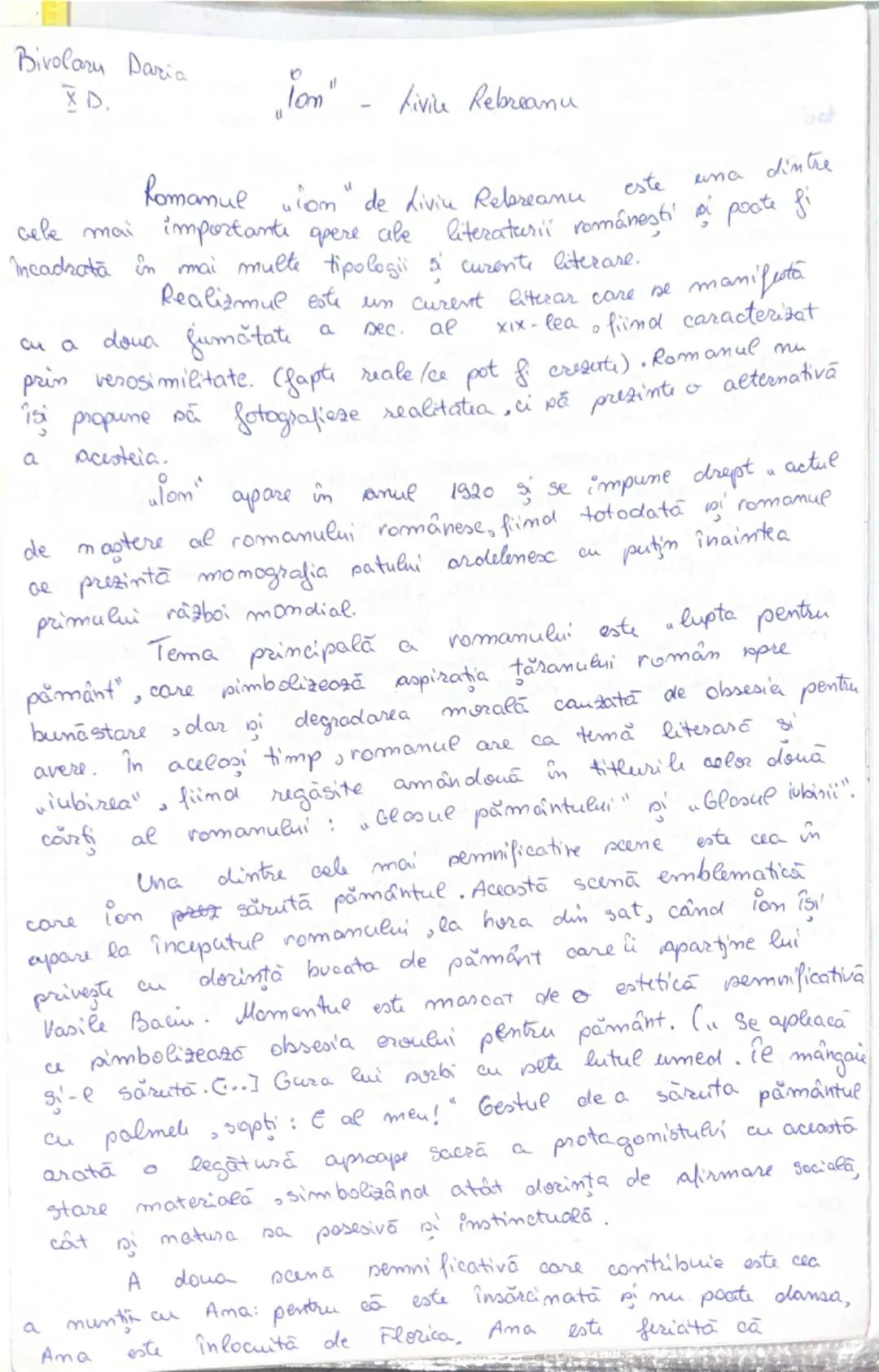 Bivolaru Daria
I D.

"Ion" - Livile Rebreanu

Romanul wiom" de Liviu Rebreanu este una dintre
cele mai importante opere ale literaturii româ