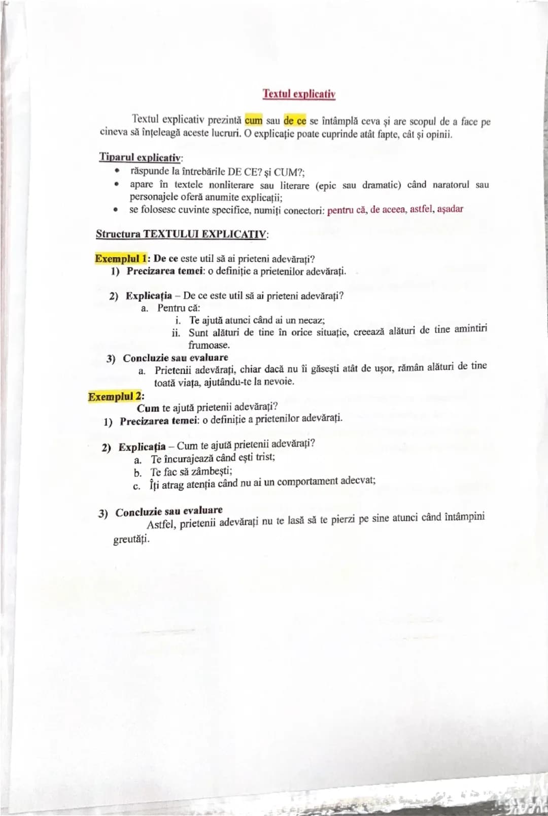 --- OCR Start ---
Textul explicativ
Textul explicativ prezintă cum sau de ce se întâmplă ceva și are scopul de a face pe
cineva să înțeleagă