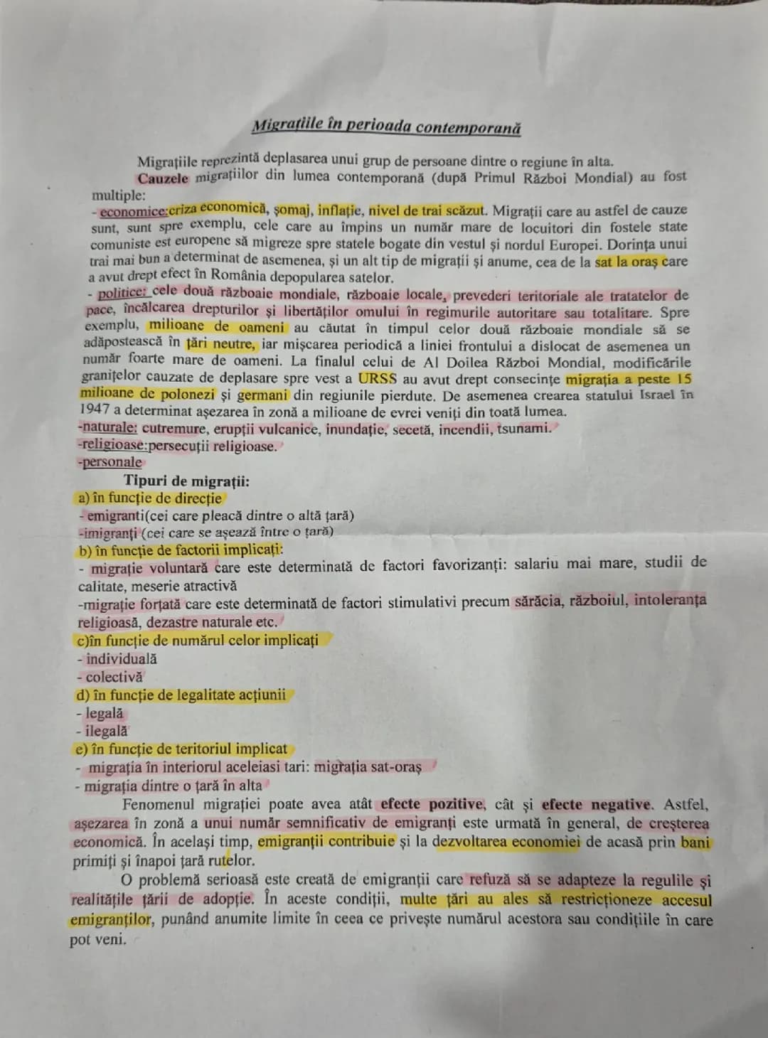 Migratiile în perioada contemporana 