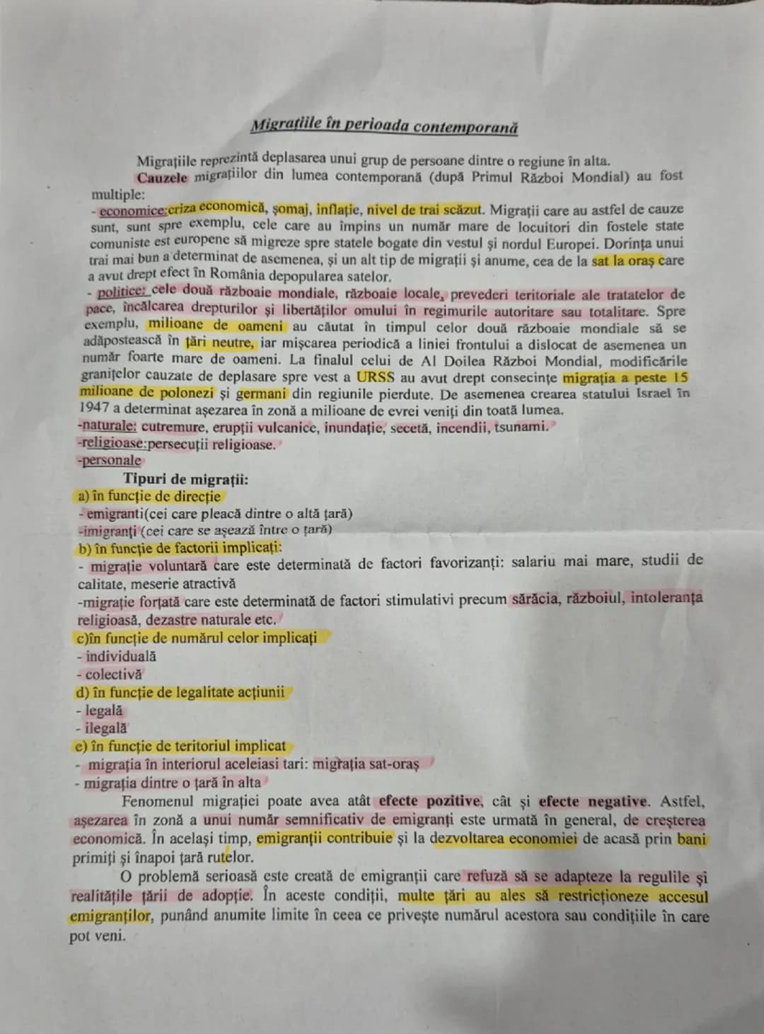 --- OCR Start ---
Migrațiile în perioada contemporană
Migrațiile reprezintă deplasarea unui grup de persoane dintre o regiune în alta.
Cauze