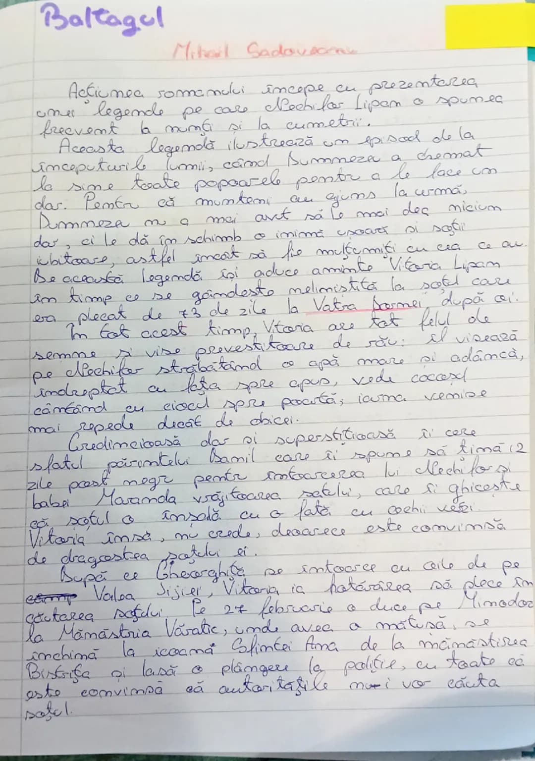 # Baltagul

Mihai Sadoveanu

Acțiunea romanului începe cu prezentarea unor legende pe care țăranii Lipei o spună frecvent la munci și la cum