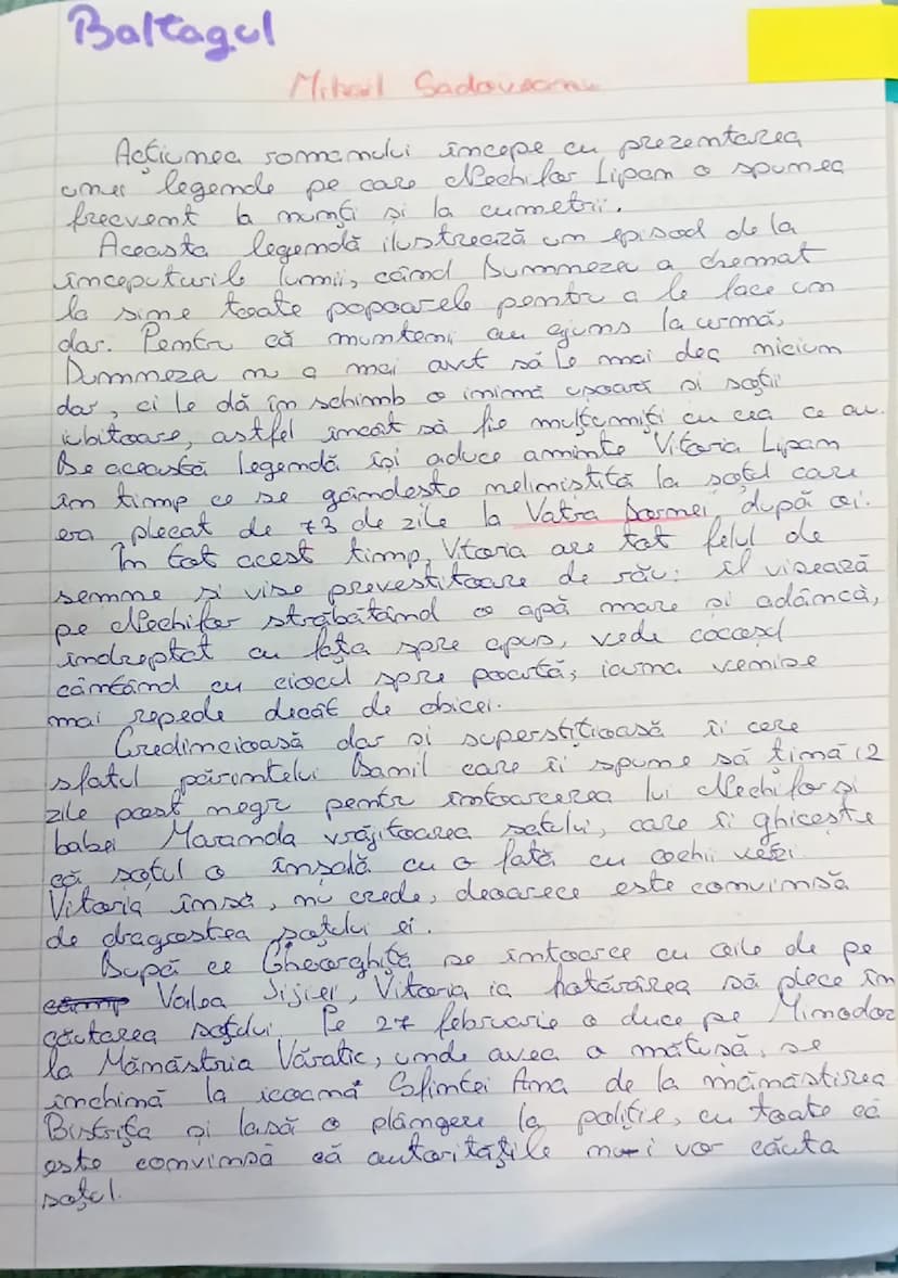 # Baltagul

Mihai Sadoveanu

Acțiunea romanului începe cu prezentarea unor legende pe care țăranii Lipei o spună frecvent la munci și la cum