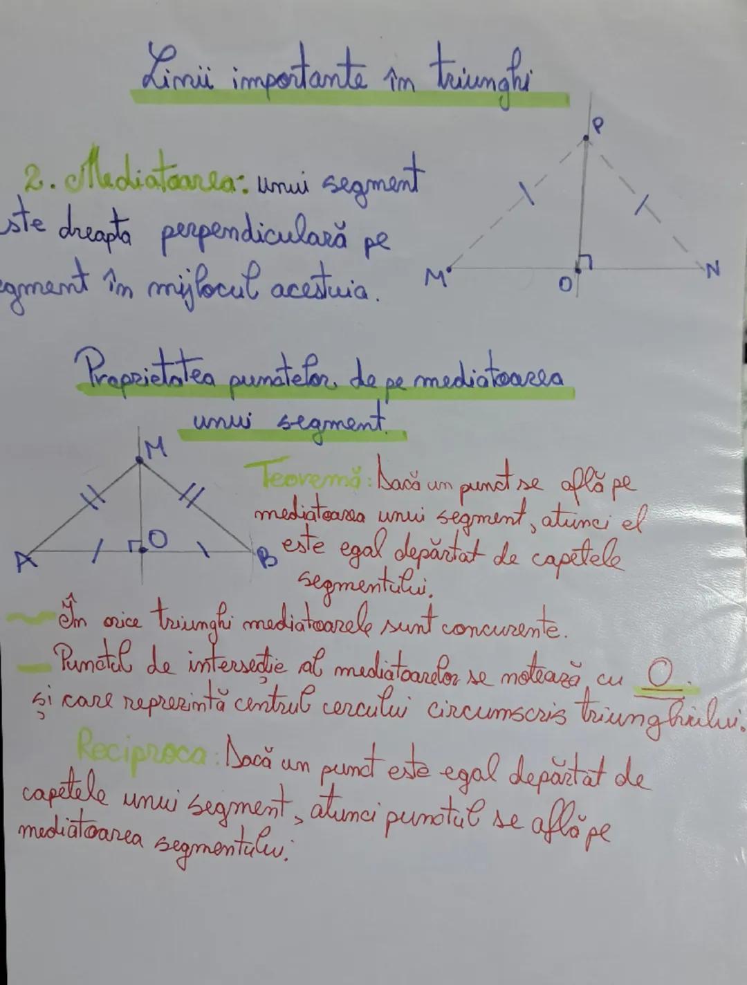 # Lini importante în triunghi

I Bisectoarca

Bisectoarea unui unghi este o
semidreaptă interioară unghiului cu
originea în vârful acestuia 