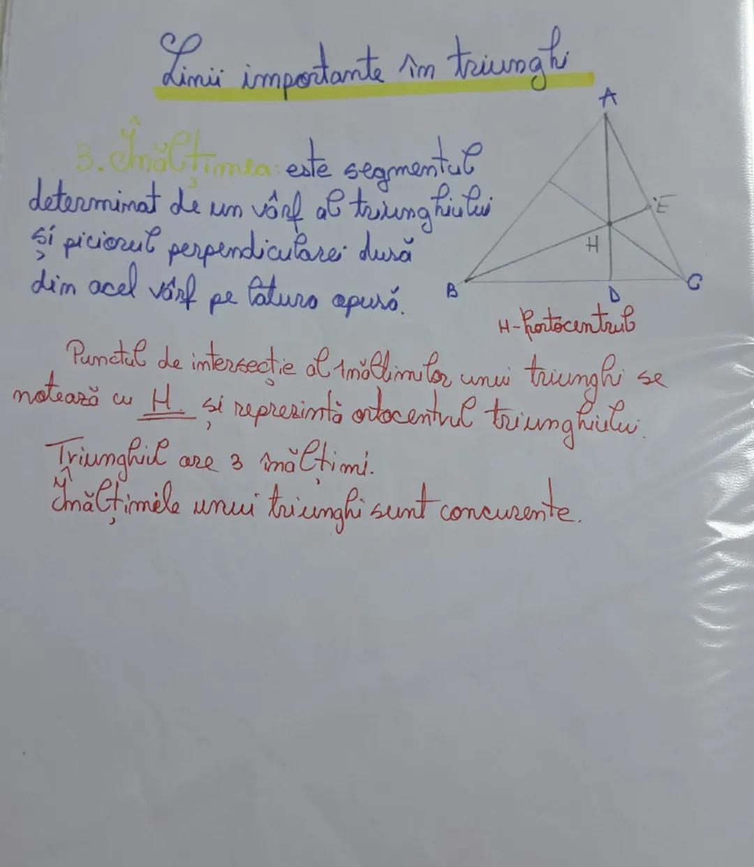 # Lini importante în triunghi

I Bisectoarca

Bisectoarea unui unghi este o
semidreaptă interioară unghiului cu
originea în vârful acestuia 
