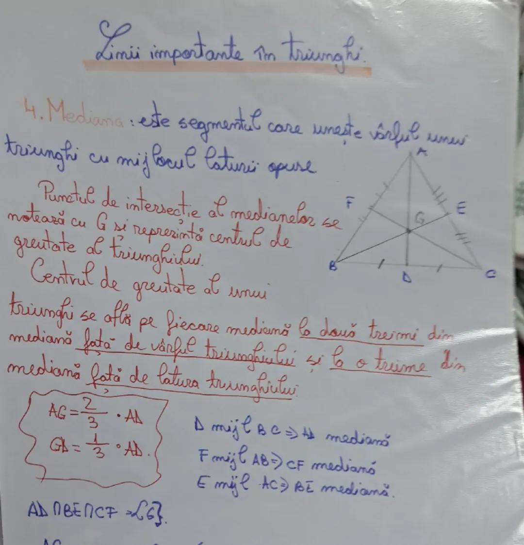 # Lini importante în triunghi

I Bisectoarca

Bisectoarea unui unghi este o
semidreaptă interioară unghiului cu
originea în vârful acestuia 