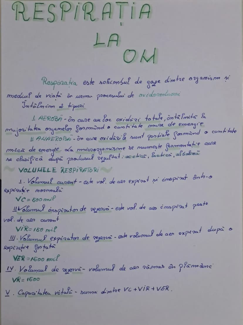 --- OCR Start ---
RESPIRATIA
LA
OM
Respiraţia este schimbul de gaze dintre organism si
mediul de viaţă în urma procesului de oxidoreducere
Î