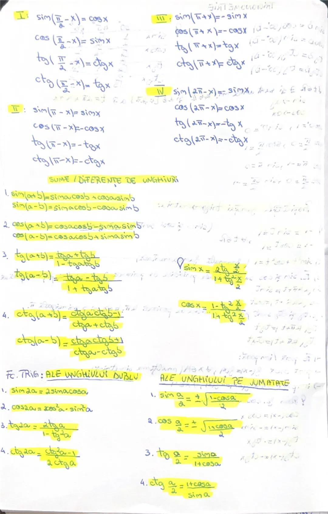TRIGG
Sim B = cos(30-3)
Simx
30° 45° 60°
cosB= sim (90-0)
cosx
1
√2
√3
tg 3= ctg (90-8)
2
2
2
ctg B= tg (90°-B)
tgx √3
1
√3
→tter 7 si sunt 