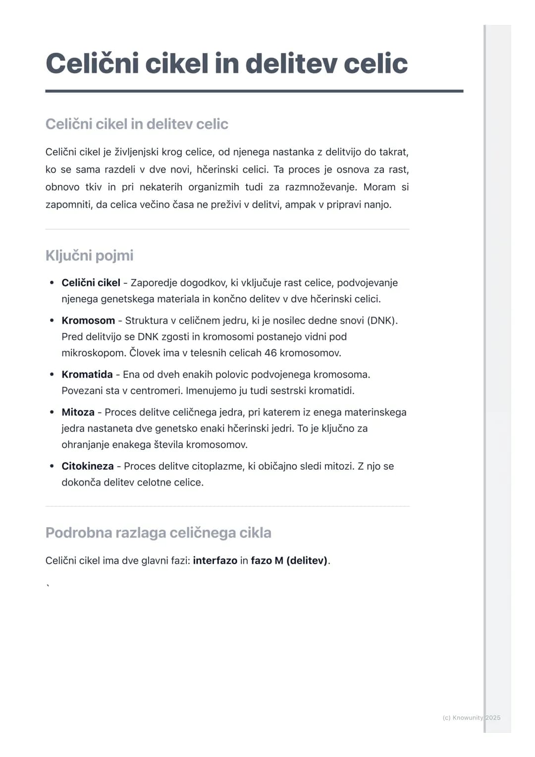 # Celični cikel in delitev celic

## Celični cikel in delitev celic

Celični cikel je življenjski krog celice, od njenega nastanka z delitvi
