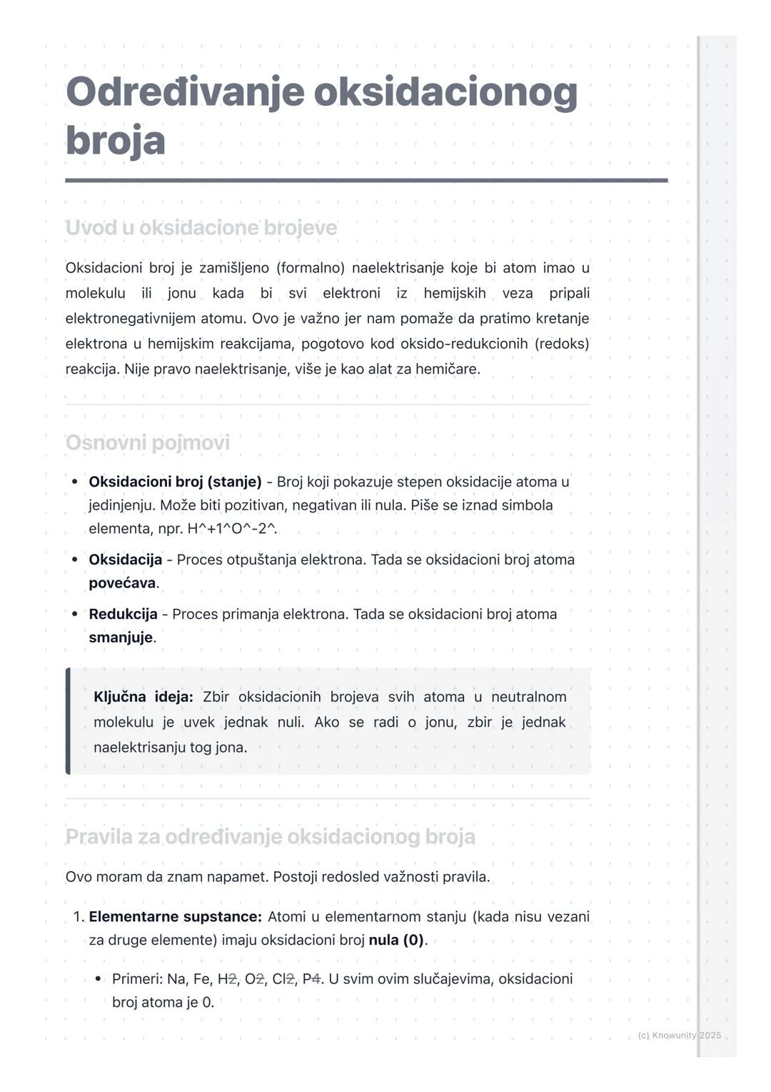 # Određivanje oksidacionog
broja

Uvod u oksidacione brojeve

Oksidacioni broj je zamišljeno (formalno) naelektrisanje koje bi atom imao u
m
