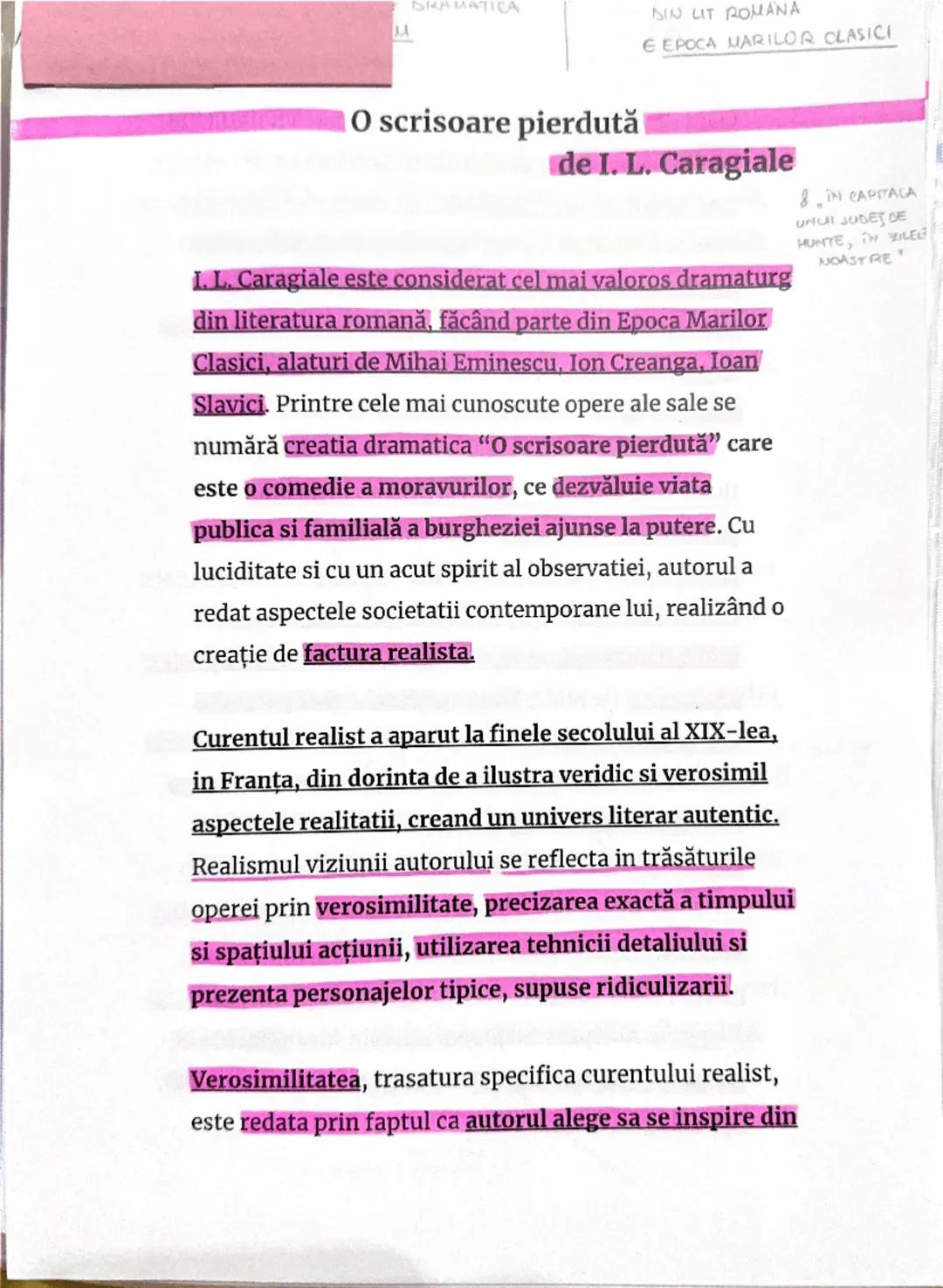 DRAMATICA
M

O scrisoare pierdută
SIN LIT ROMANA
E EPOCA MARILOR CLASICI

de I. L. Caragiale

I. L. Caragiale este considerat cel mai valoro