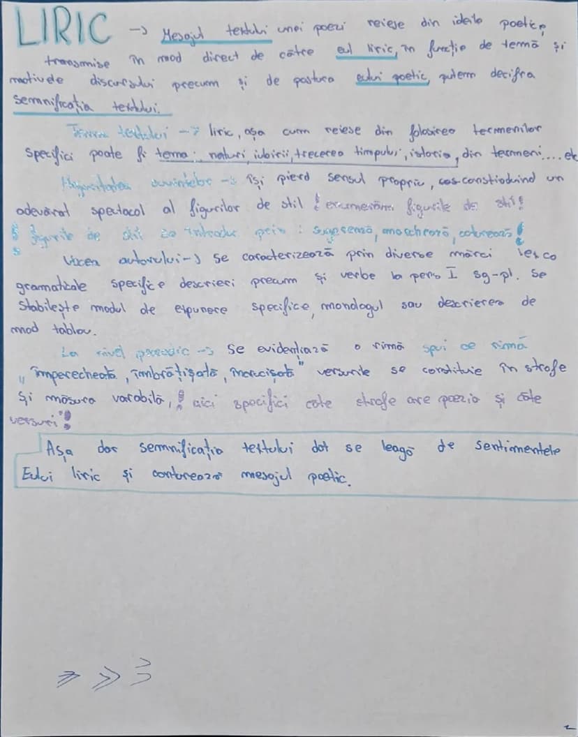 LIRIC→
Mesojul textului unei poezi reieje din ideite poetice
transmise în mod direct de catre eul liric, în functie de tema şi
motivele disc