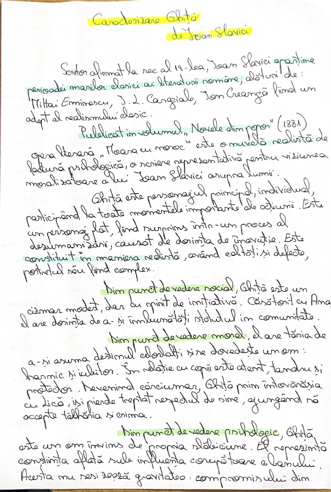 Caracterizare Personaj Ghiță - Ioan Slavici