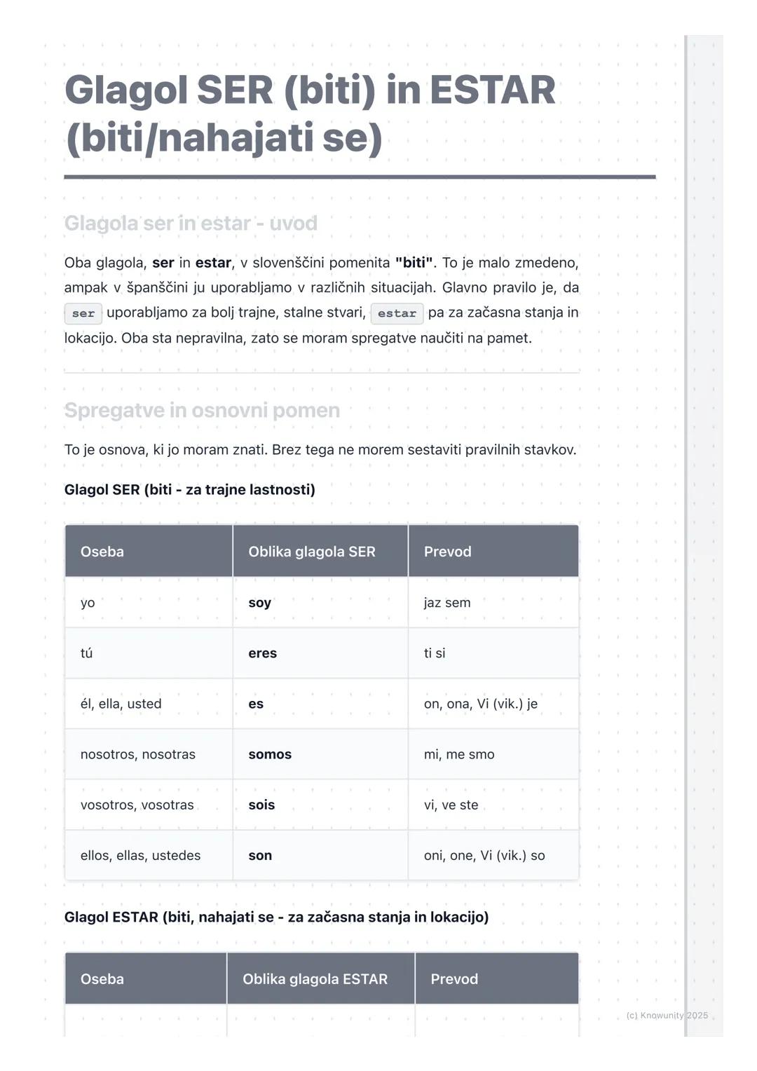 # Glagol SER (biti) in ESTAR
(biti/nahajati se)

Glagola *ser in estar* - uvod

Oba glagola, *ser in estar*, v slovenščini pomenita "biti". 