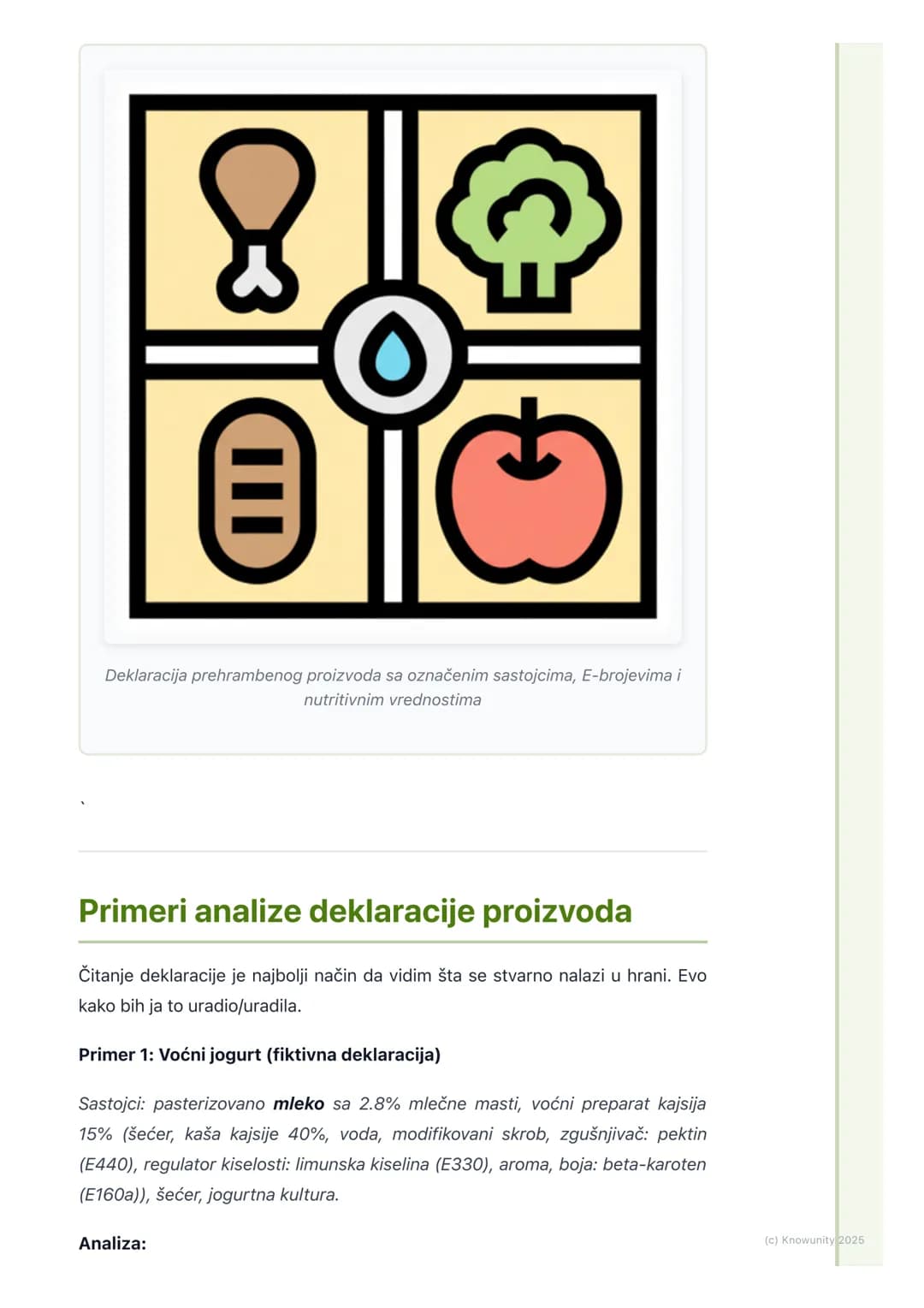 # Hemija i hrana

## Uvod u hemiju hrane

Hrana koju jedemo je u suštini skup različitih hemijskih jedinjenja. Hemija nam
pomaže da razumemo