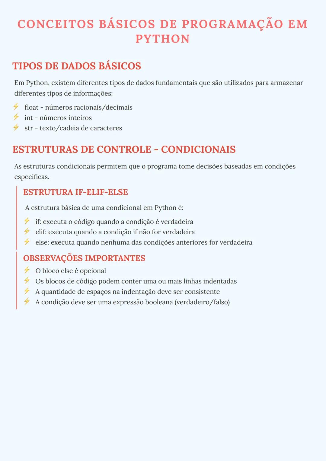 # CONCEITOS BÁSICOS DE PROGRAMAÇÃO EM
PYTHON

## TIPOS DE DADOS BÁSICOS

Em Python, existem diferentes tipos de dados fundamentais que são u