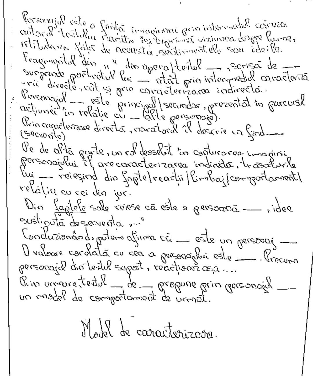 CARACTERIZAREA PERSONAJULUI
Personajul este o instanță narativă esențială pentru genul epic, care insuflețește universul
imaginar creat de a