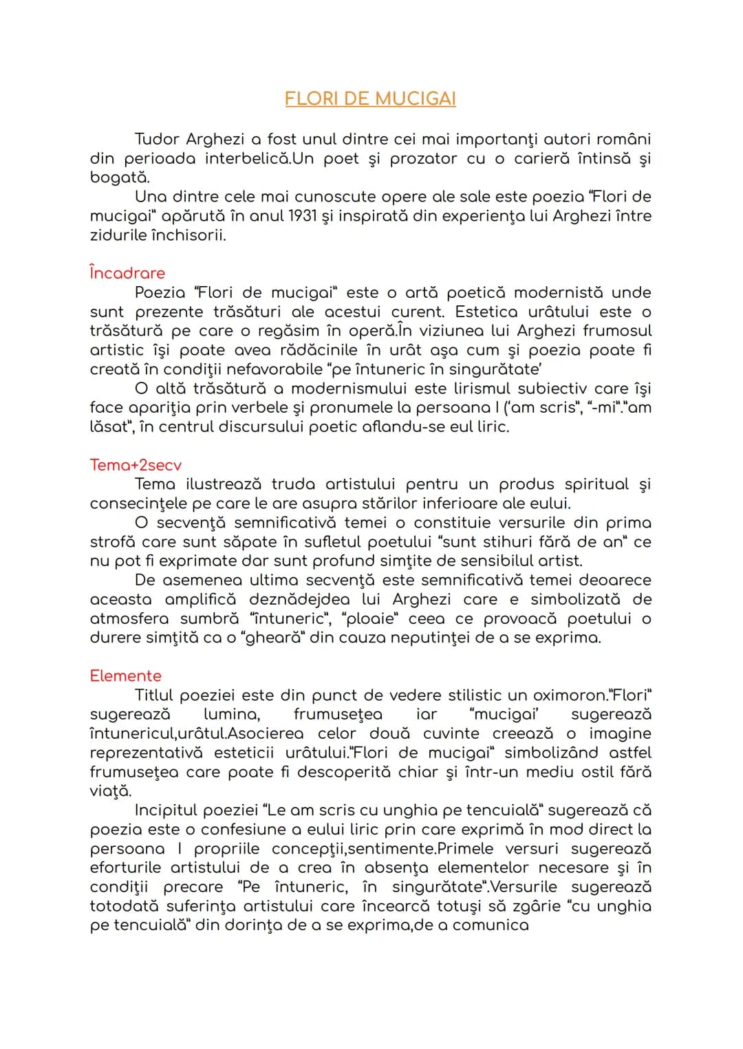 --- OCR Start ---
FLORI DE MUCIGAI
Tudor Arghezi a fost unul dintre cei mai importanţi autori români
din perioada interbelică. Un poet şi pr