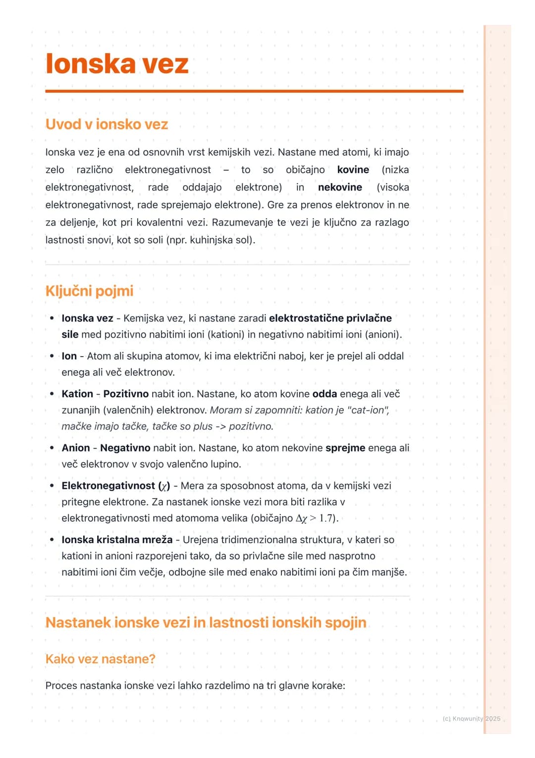 # lonska vez

Uvod v ionsko vez

lonska vez je ena od osnovnih vrst kemijskih vezi. Nastane med atomi, ki imajo
zelo različno elektronegativ