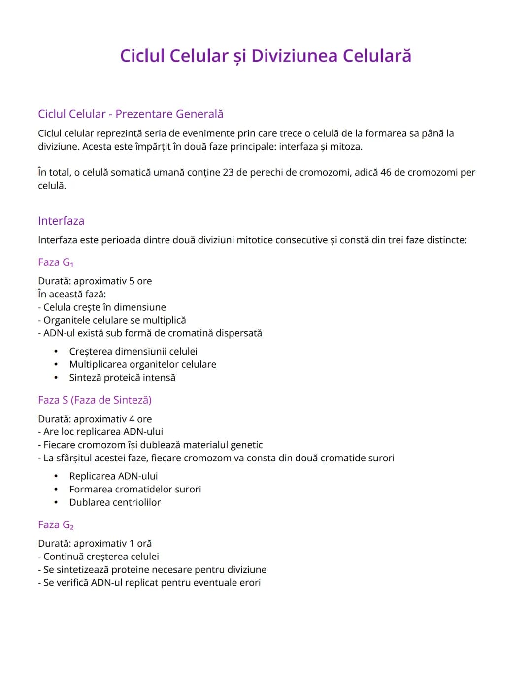 --- OCR Start ---
Ciclul Celular și Diviziunea Celulară
Ciclul Celular - Prezentare Generală
Ciclul celular reprezintă seria de evenimente p