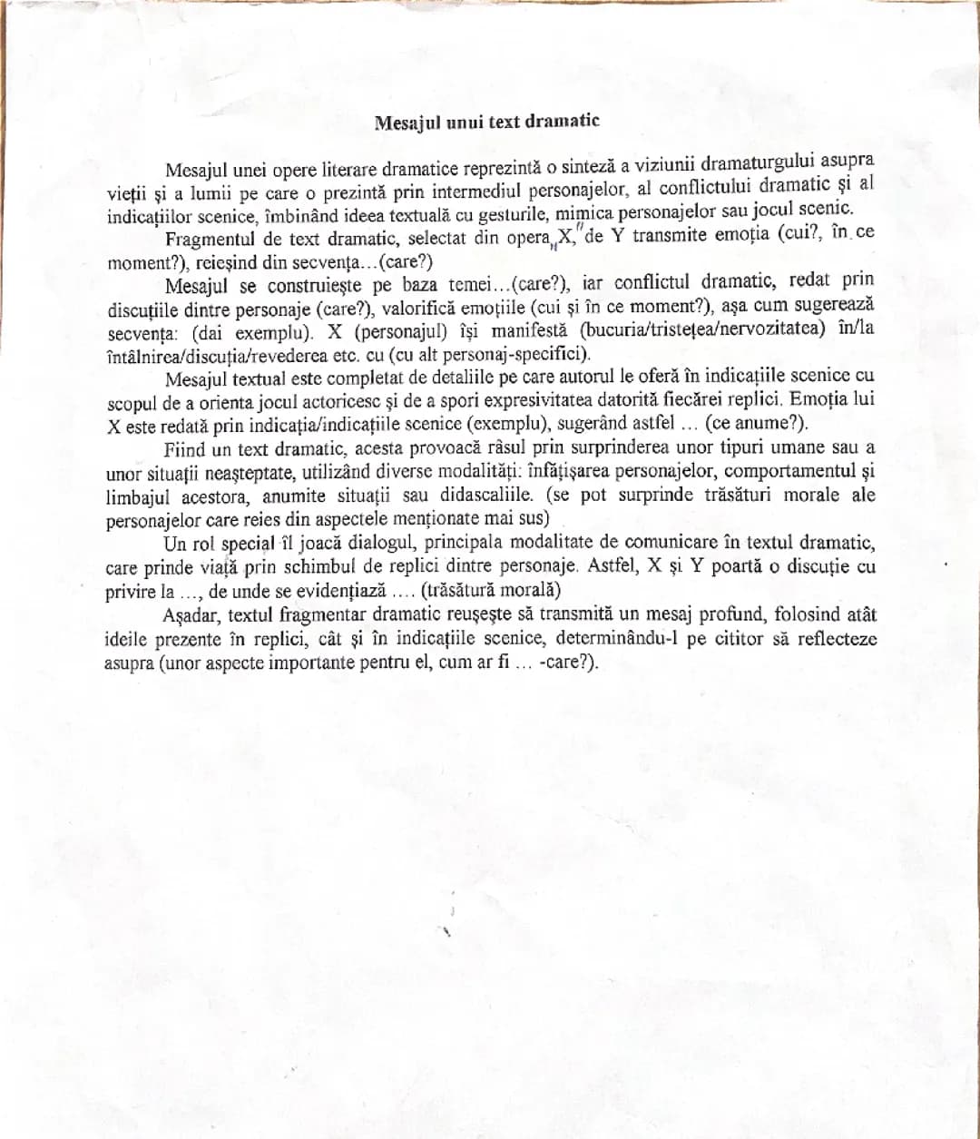 Mesajul unui text dramatic