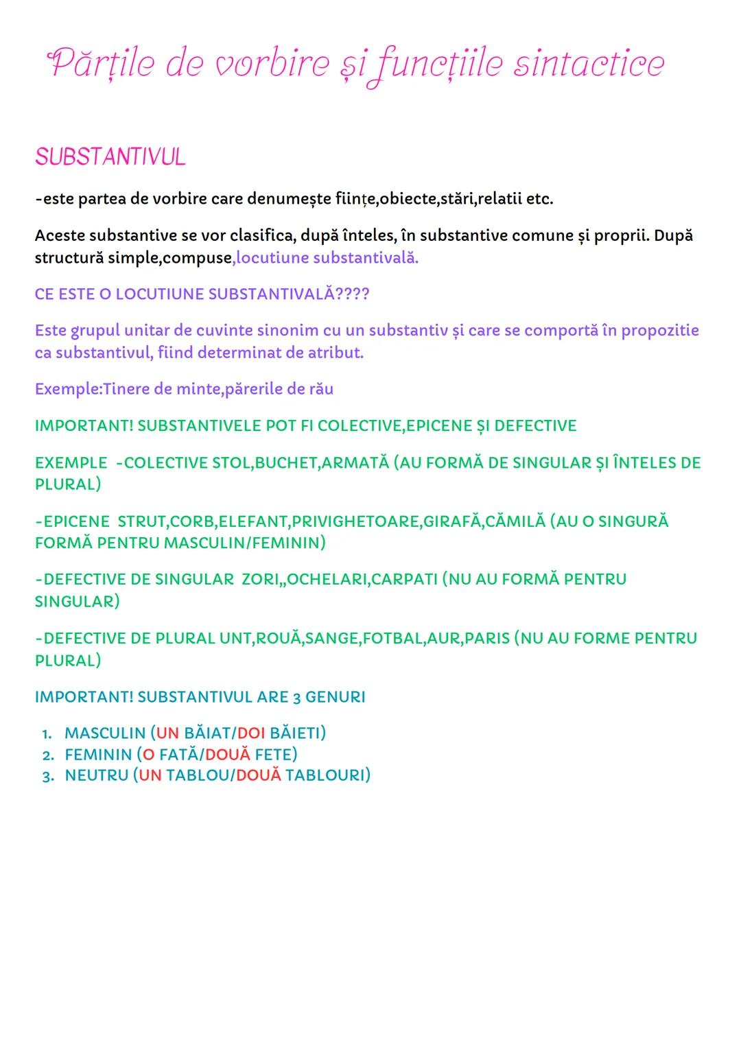 Părțile de vorbire şi funcţiile sintactice
SUBSTANTIVUL
-este partea de vorbire care denumeşte fiinţe, obiecte, stări, relatii etc.
Aceste s