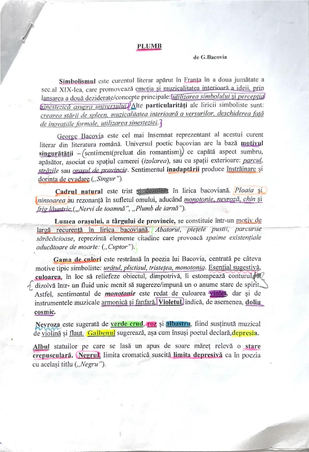 Analiza Poeziei Plumb de George Bacovia