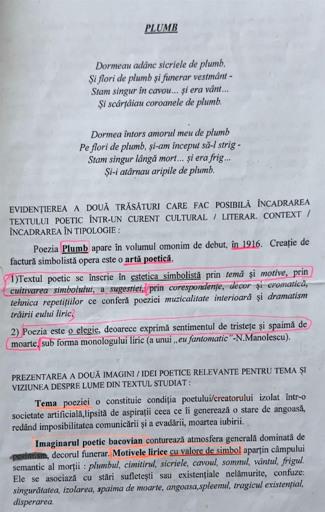 # PLUMB

de G.Bacovia

Simbolismul este curentul literar apărut în Franța în a doua jumătate a
sec. al XIX-lea, care promovează emoția și mu