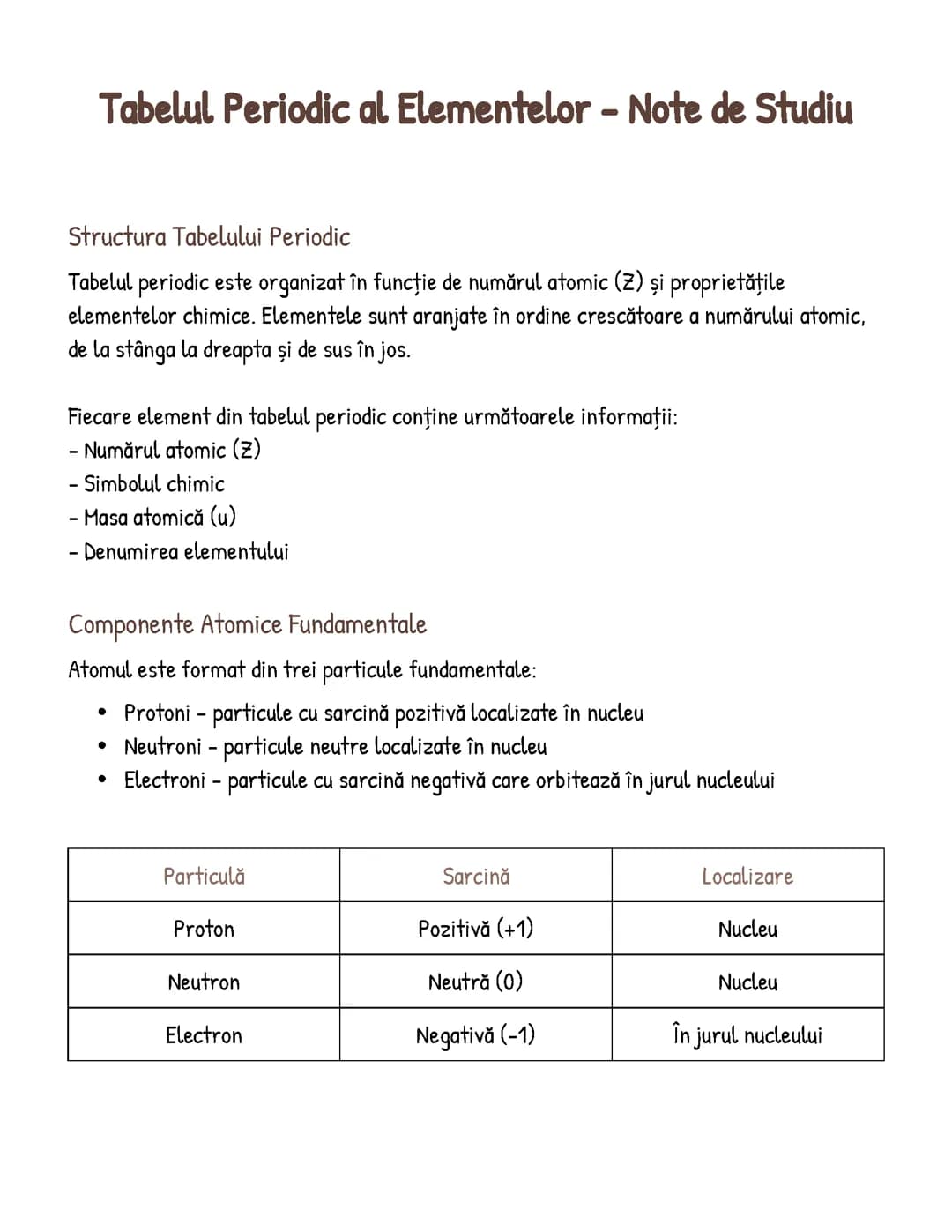 Tabelul Periodic al Elementelor - Note de Studiu