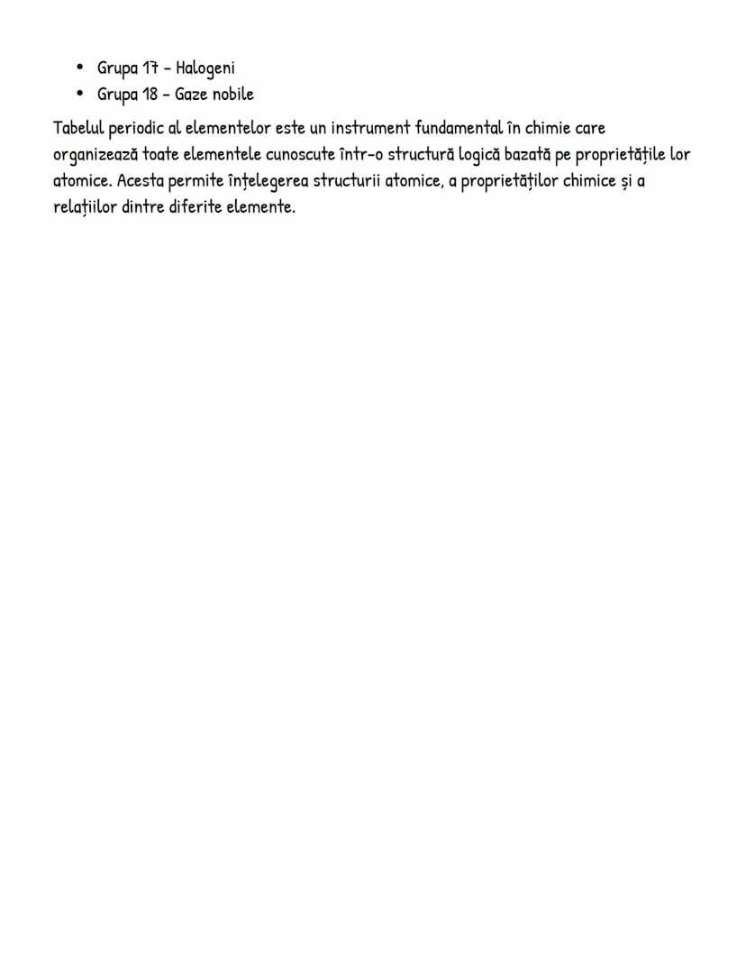 # Tabelul Periodic al Elementelor - Note de Studiu

## Structura Tabelului Periodic
Tabelul periodic este organizat în funcție de numărul at