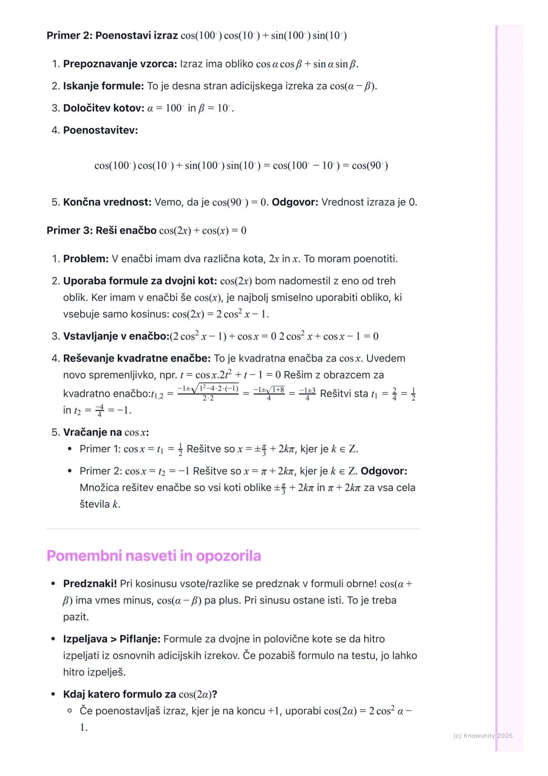 # Adicijski izreki in formule

Uvod v adicijske izreke

Adicijski izreki so formule v trigonometriji, ki nam omogočajo izračunati
vrednosti 