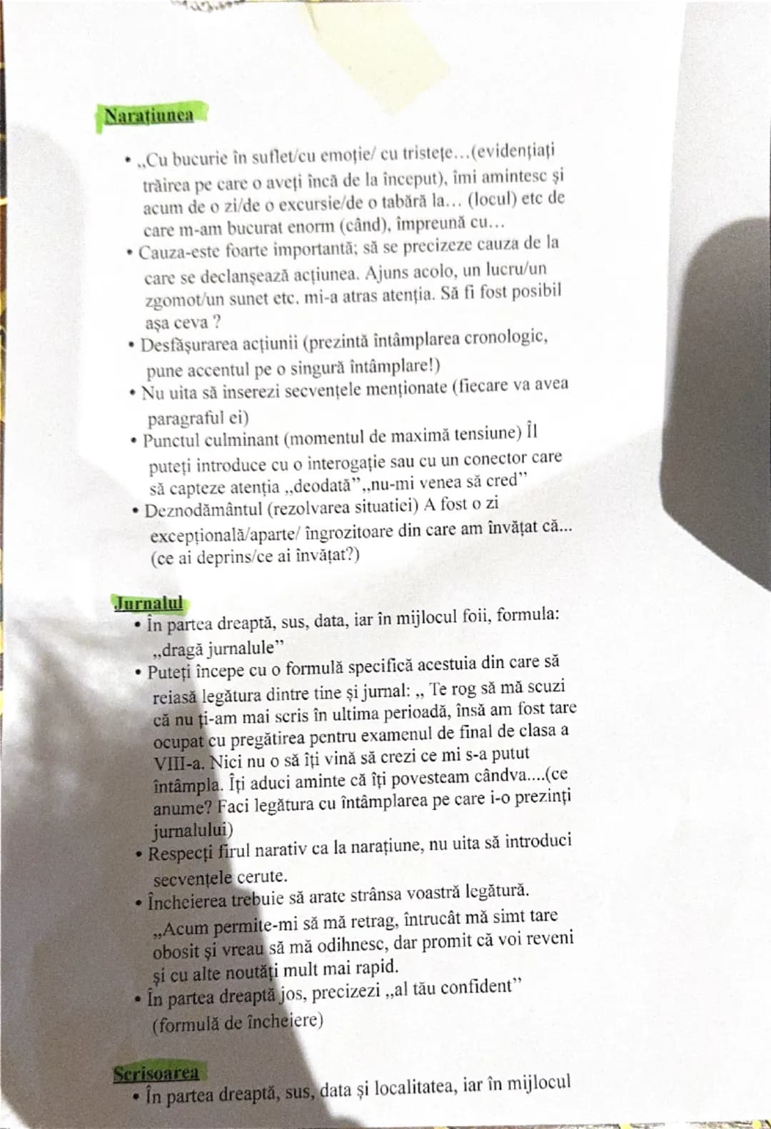 # Narațiunea

- „Cu bucurie în suflet/cu emoție/ cu tristețe...(evidențiați
trăirea pe care o aveți încă de la început), îmi amintesc și
acu
