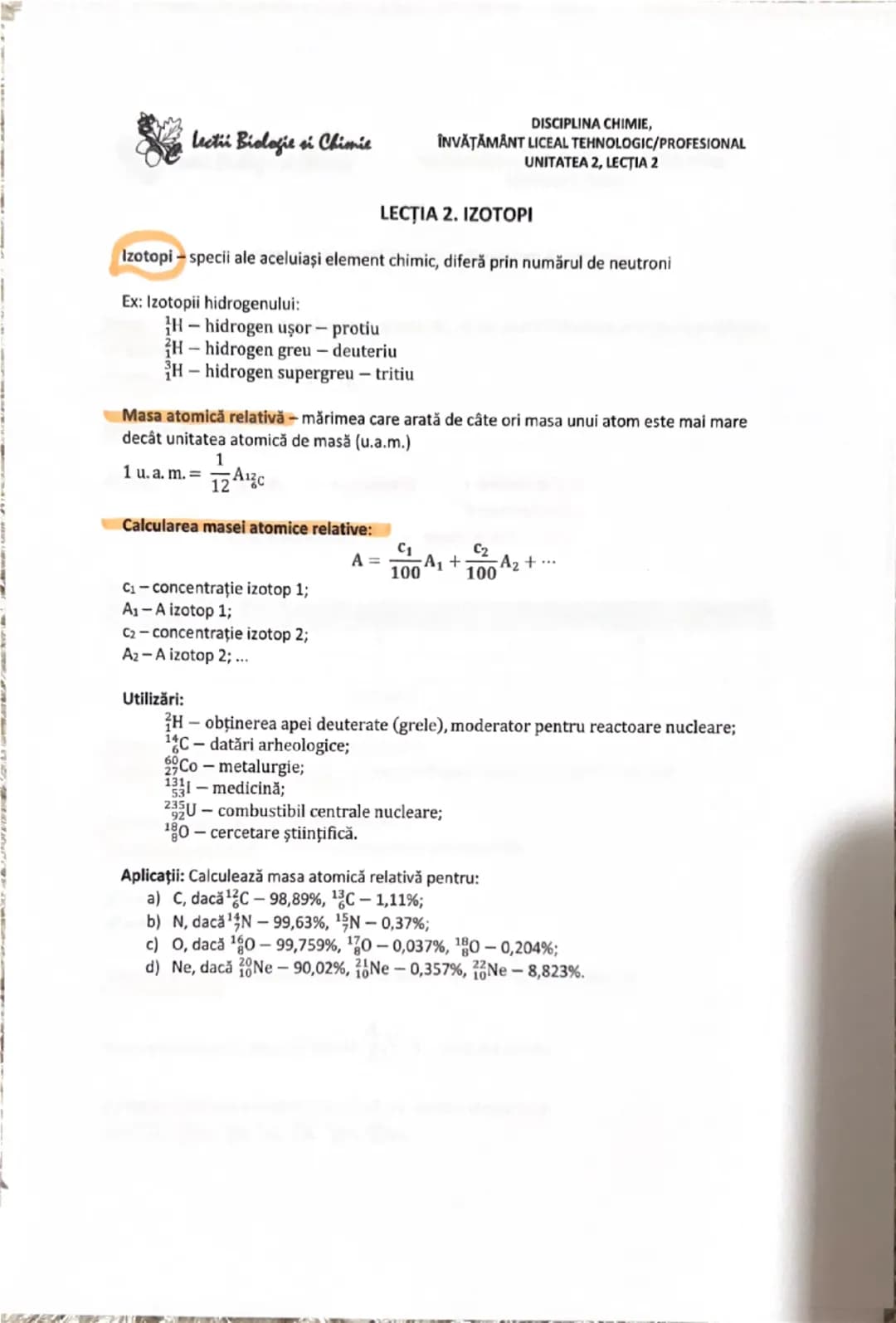 # Lecții Biologie și Chimie

DISCIPLINA CHIMIE,
ÎNVĂȚĂMÂNT LICEAL TEHNOLOGIC/PROFESIONAL
UNITATEA 1, LECȚIA 3

Recapitulare. Substanțe chimi