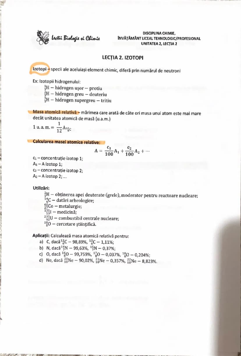 # Lecții Biologie și Chimie

DISCIPLINA CHIMIE,
ÎNVĂȚĂMÂNT LICEAL TEHNOLOGIC/PROFESIONAL
UNITATEA 1, LECȚIA 3

Recapitulare. Substanțe chimi