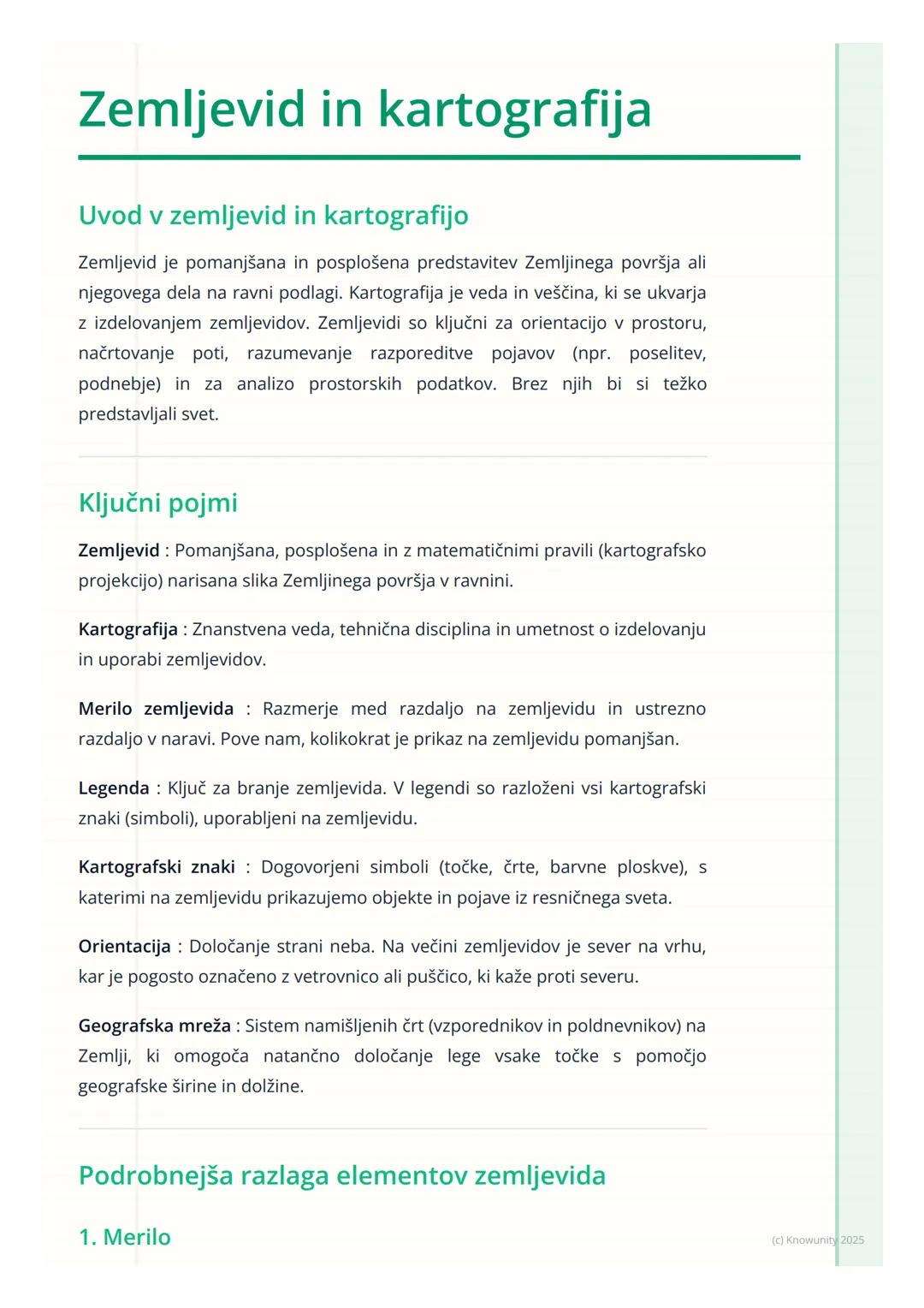 # Zemljevid in kartografija

Uvod v zemljevid in kartografijo

Zemljevid je pomanjšana in posplošena predstavitev Zemljinega površja ali
nje