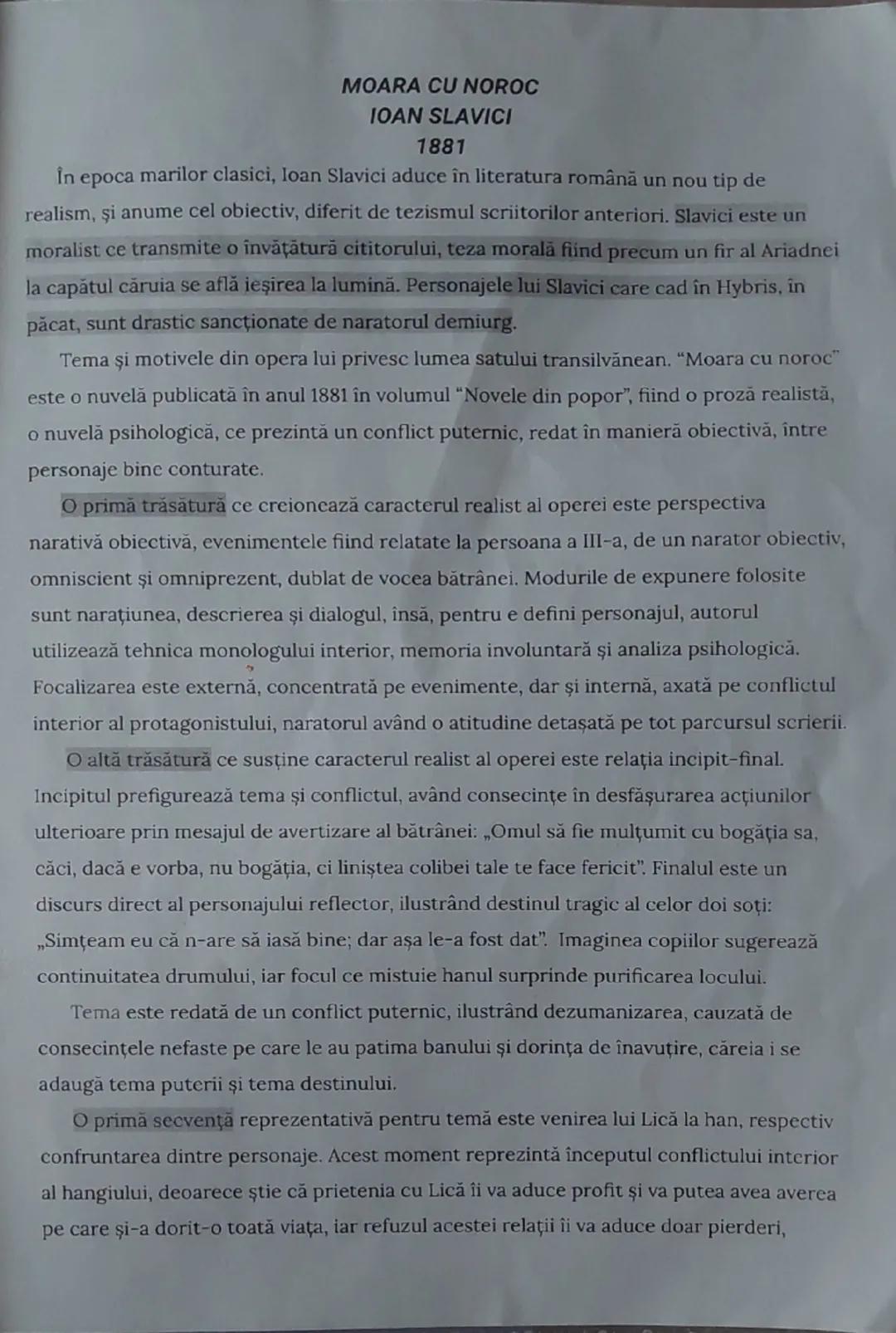 # MOARA CU NOROC
# IOAN SLAVICI
1881

În epoca marilor clasici, loan Slavici aduce în literatura română un nou tip de
realism, şi anume cel 