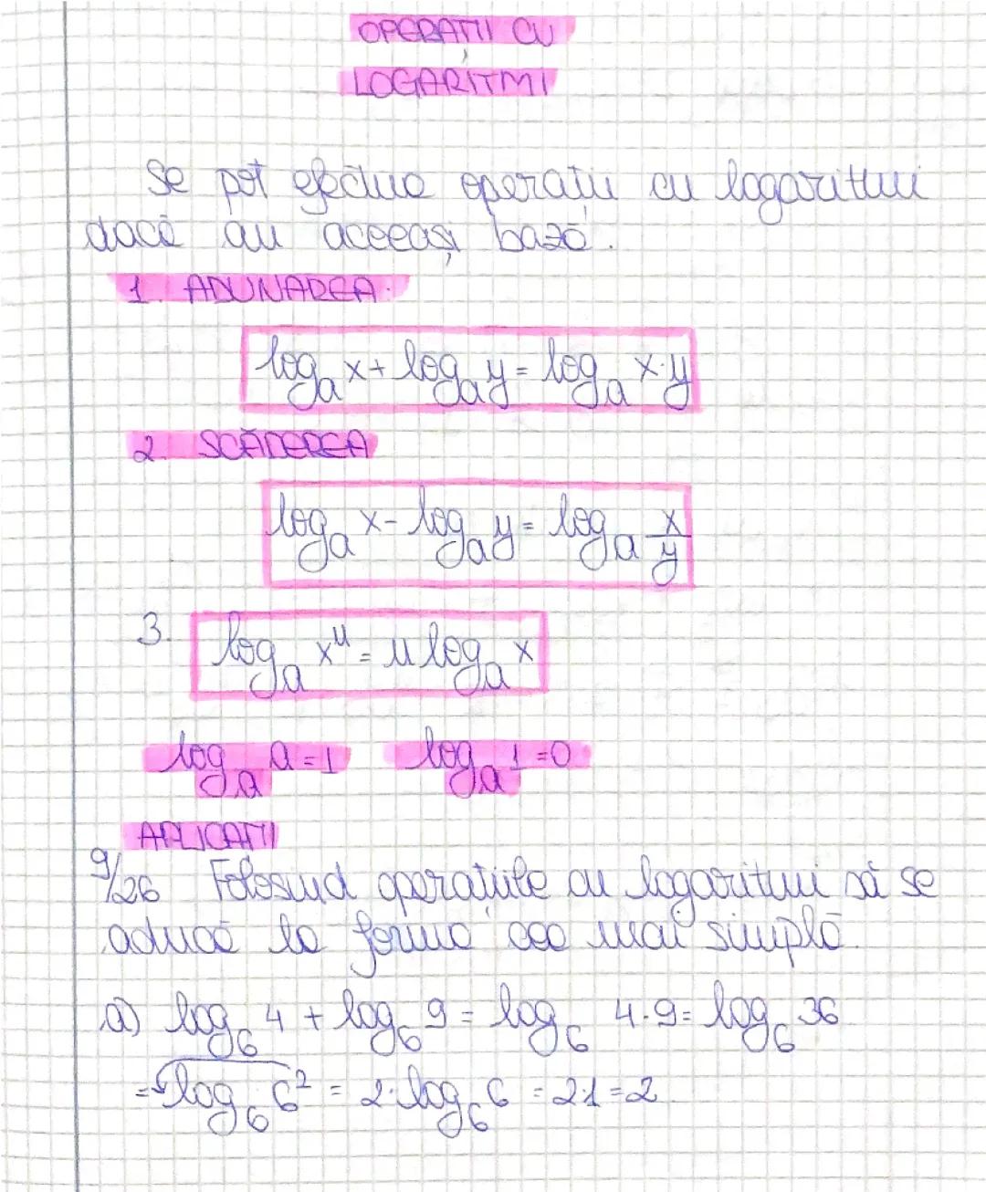 OPERAȚII CU LOGARITMI