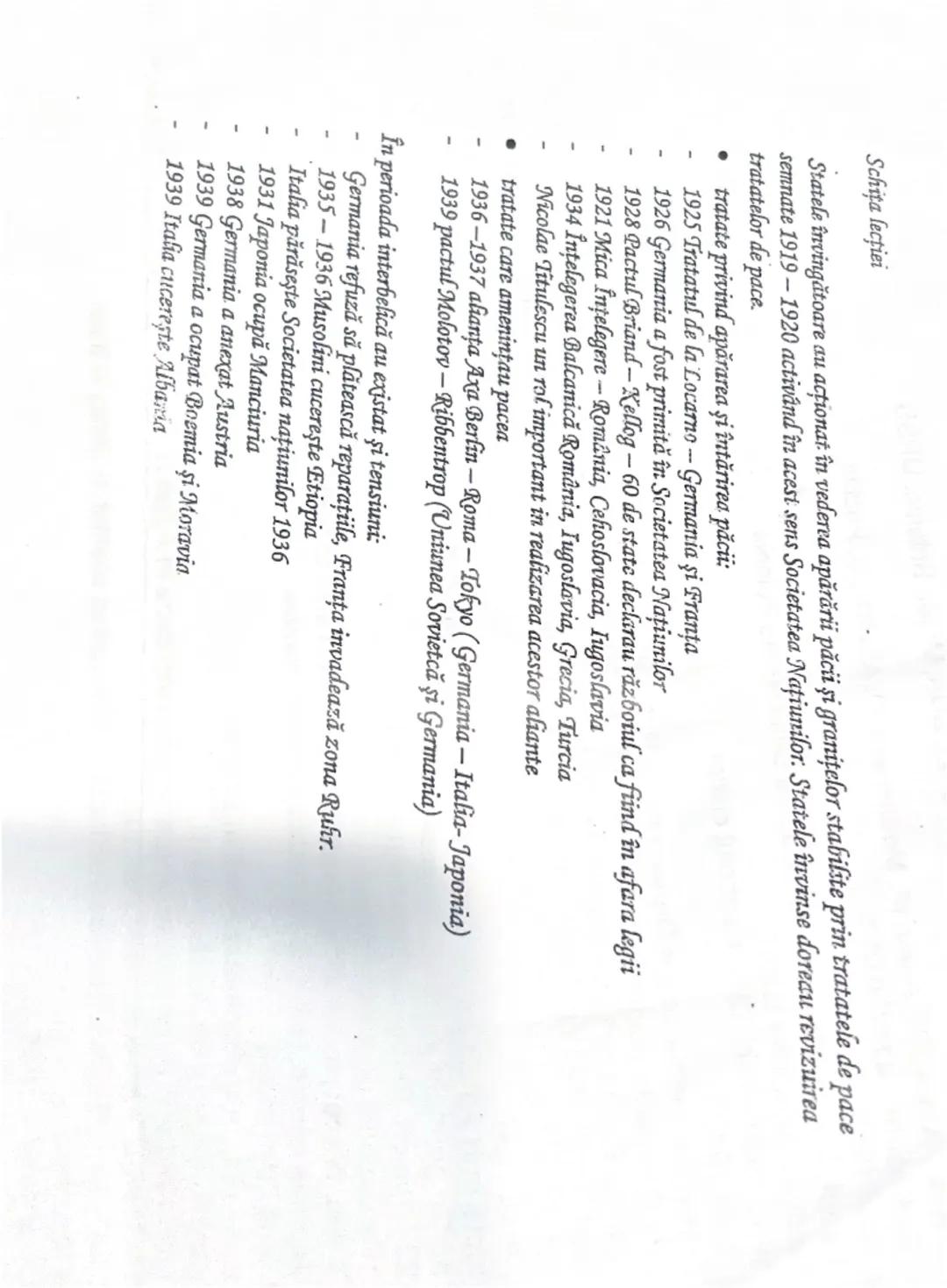 Schiţa lecției

Statele învingătoare au acționat în vederea apărării păcii şi granițelor stabilite prin tratatele de pace
semnate 1919-1920 