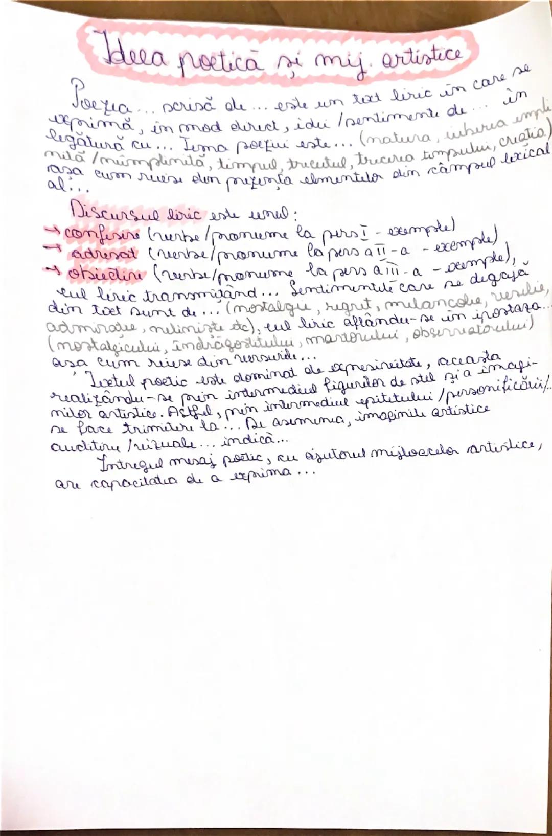 # Heea poetică şi mij artistice

Poezia ocrisă de este un tot liric in care se
ierima, in mod direct, idi / sentimente de in
legătură cu... 