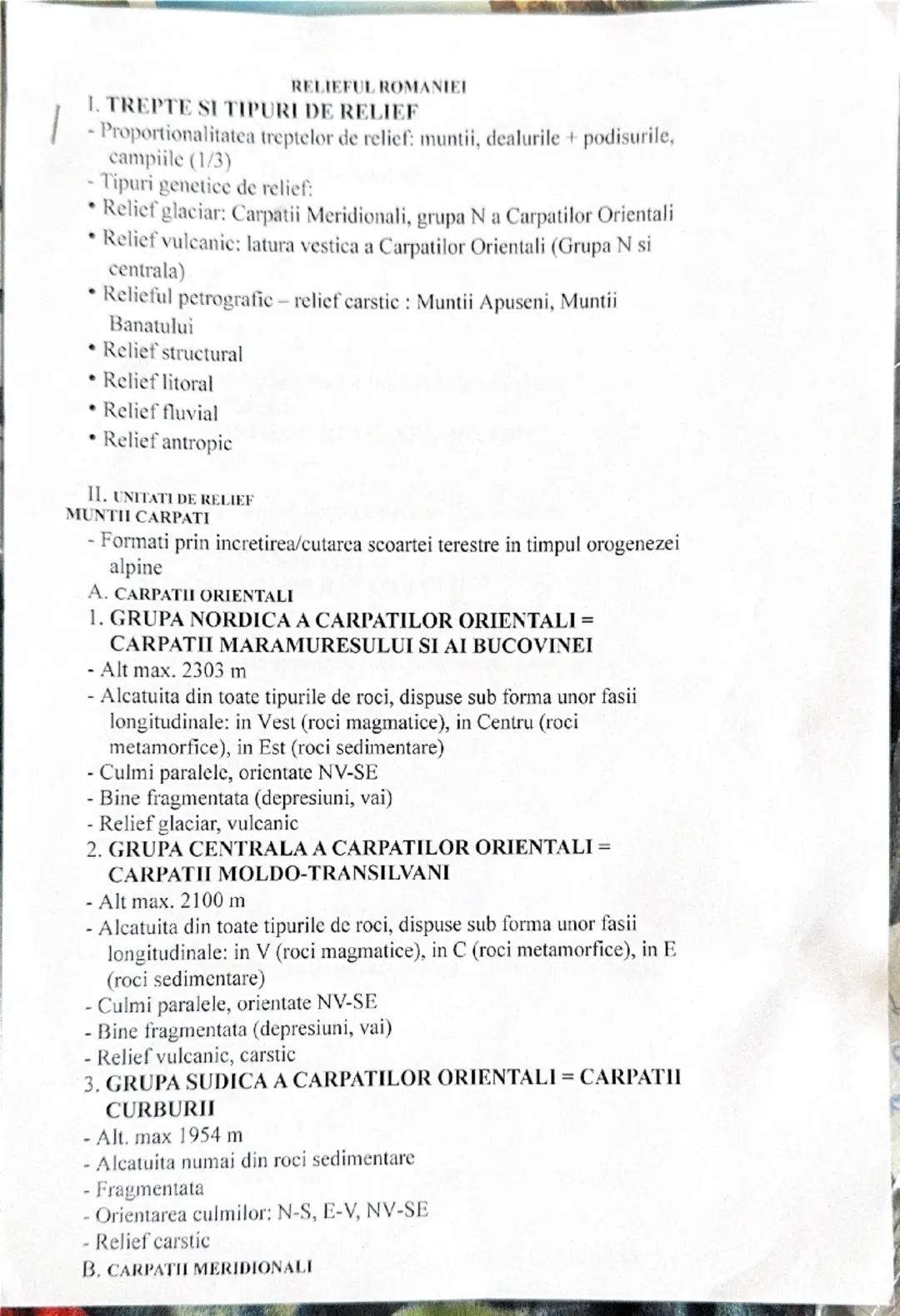 RELIEFUL ROMANIEI
1. TREPTE SI TIPURI DE RELIEF
- Proportionalitatea treptelor de relief: muntii, dealurile + podisurile,
campiile (1/3)
Tip