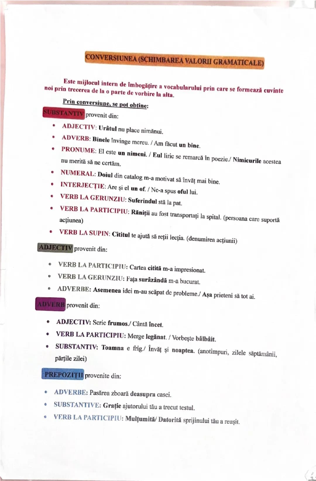 --- OCR Start ---
CONVERSIUNEA (SCHIMBAREA VALORII GRAMATICALE)
Este mijlocul intern de îmbogățire a vocabularului prin care se formează cuv