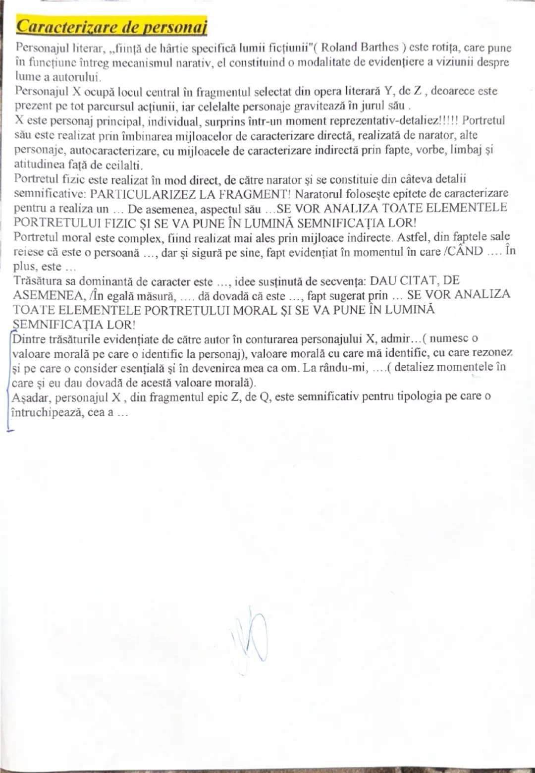 # Caracterizare de personaj

Personajul literar „ființă de hartie specifică lumii ficțiunii” (Roland Barthes ) este rotița, care pune în fun