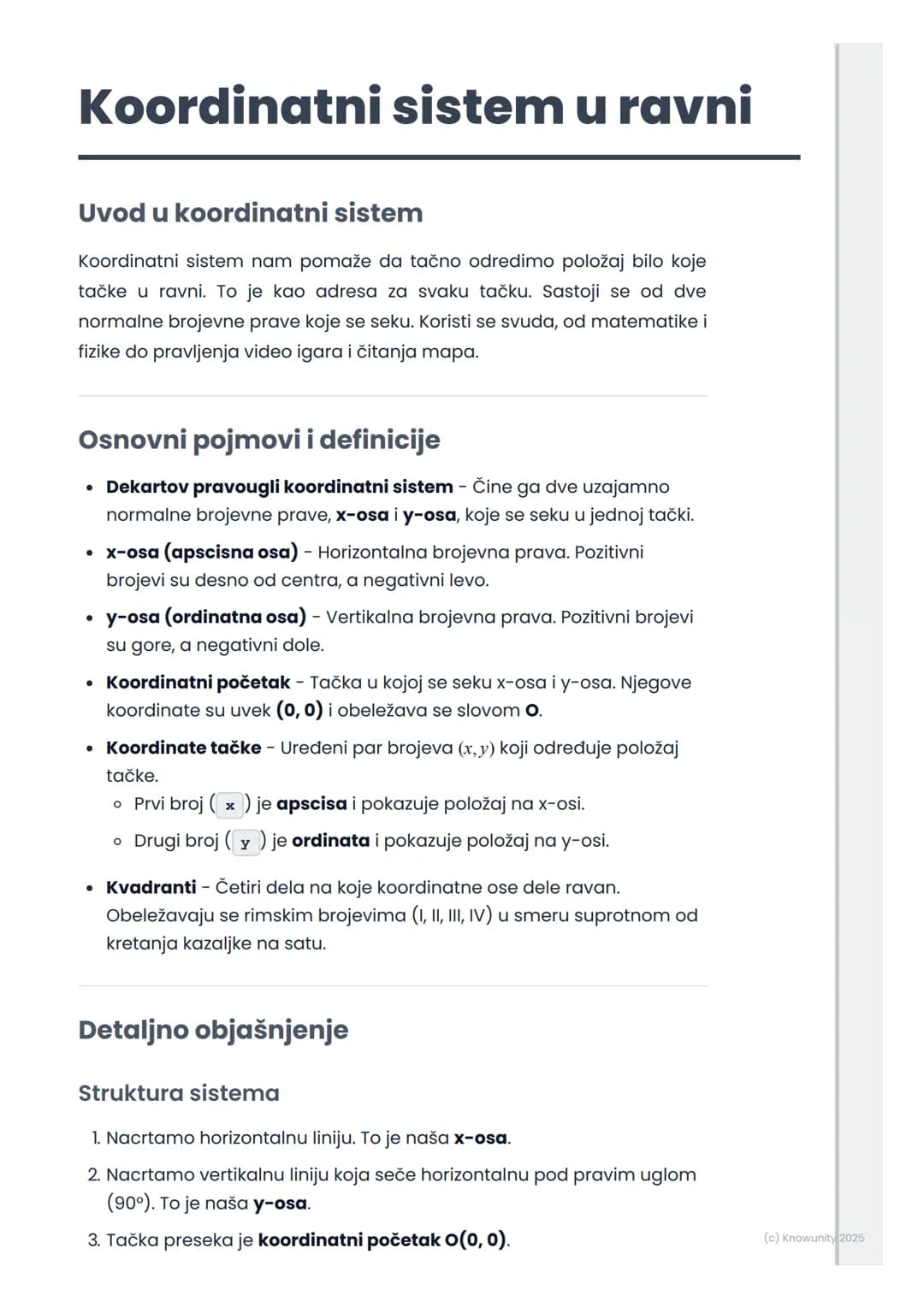 # Koordinatni sistem u ravni

Uvod u koordinatni sistem

Koordinatni sistem nam pomaže da tačno odredimo položaj bilo koje
tačke u ravni. To