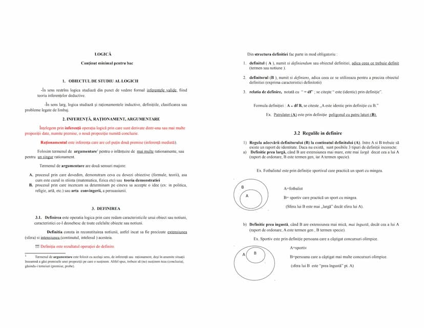 --- OCR Start ---
LOGICĂ
Conținut minimal pentru bac
1. OBIECTUL DE STUDIU AL LOGICII
-În sens restrîns logica studiază din punct de vedere 