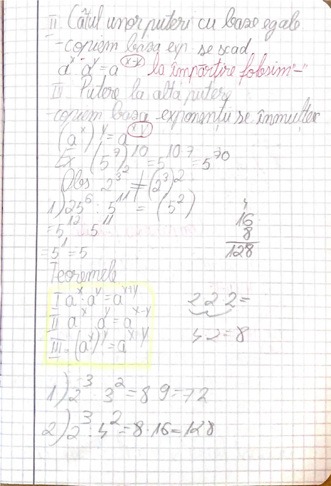 --- OCR Start ---
ww
Regule, de calcul
cu puteri
2020 2021 20:2012021
1) $a^{m}a^{m}=a^{m+m}$ ex. $2^{2}2^{1}=2^{3}$
2
5051
222
2 ) $a^{m}a^